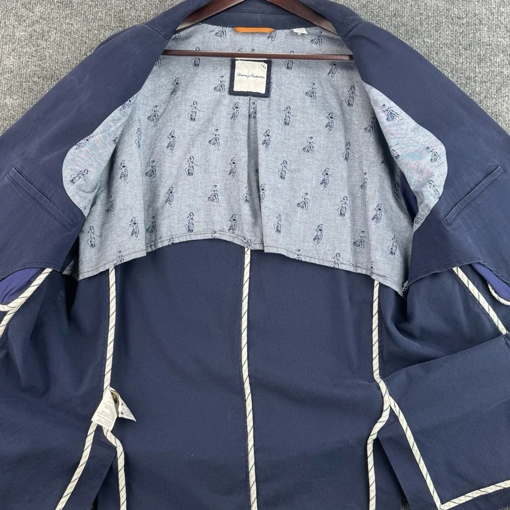 Tommy Bahama Cotton Sport Coat Mens XXL Blue Half Lined Blazer Travel Vacation